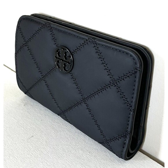 New Tory Burch Willa Matte Medium Leather Wallet Black - Picture 5 of 5